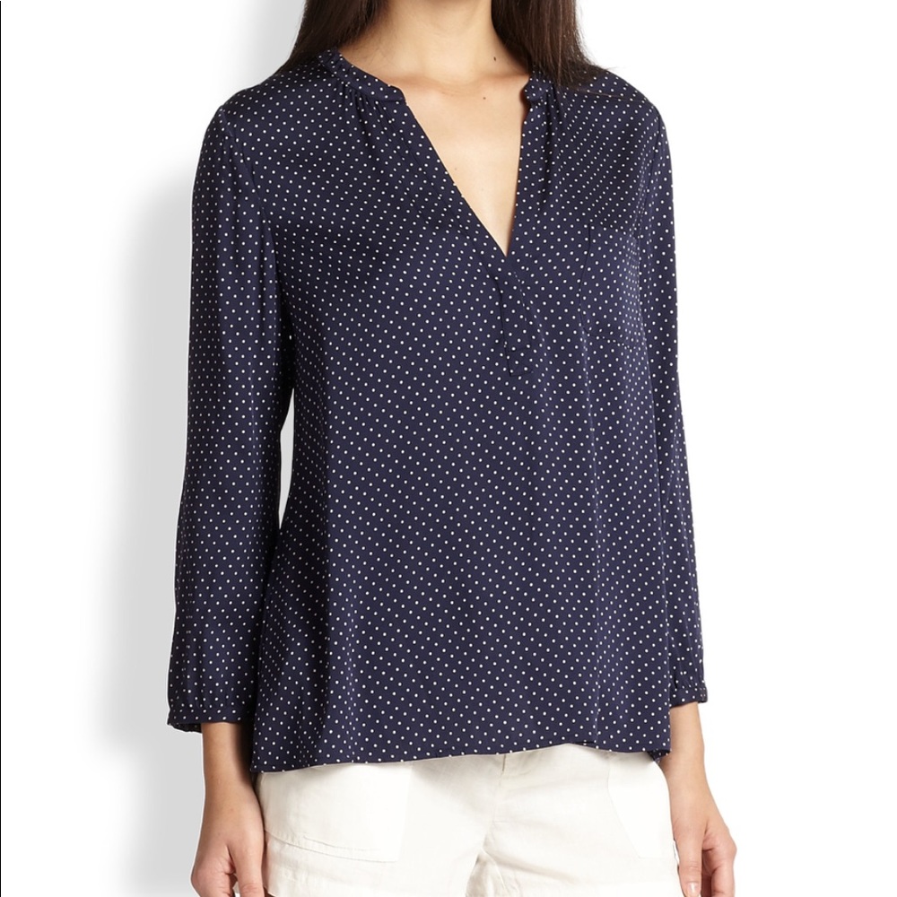 Joie Polka Dot Silk Blouse in Navy